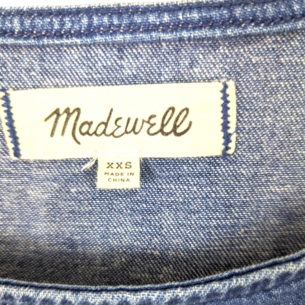 Madewell Denim Step Hem Dress Denim Shift Dress 3/4 Sleeve Raw Hem Womens XXS - Picture 5 of 10